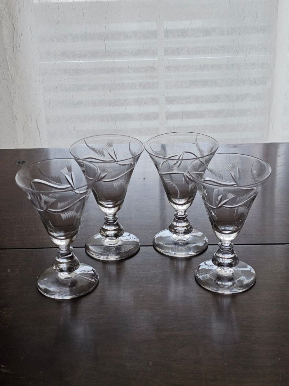 4 Bryce Baroque Thistle Cocktail Glasses 5" hand cut Crystal Vintage Glass Flora